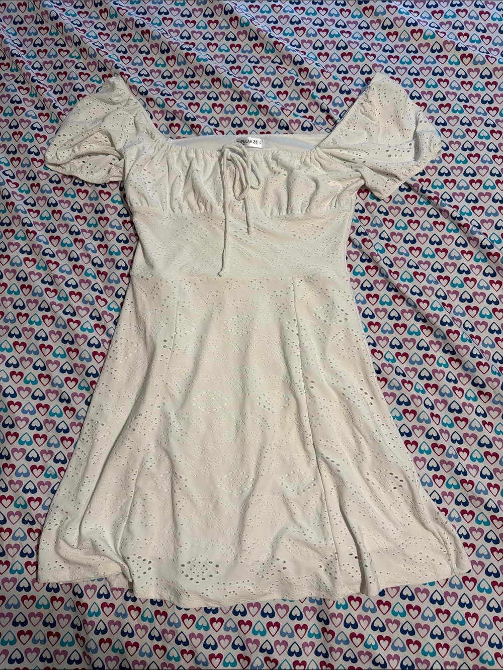 Off-Shoulder Eyelet Mini Dress in Cream